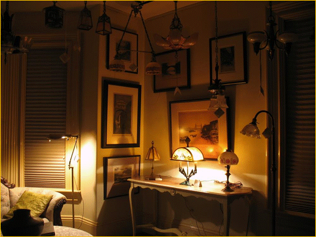 Title: Annapolis Royal Antique Store Lighting Showroom - Description: Interior photo of Harris House Fine Art and Antique Lighting in Nova Scotia's Annapolis Valley.