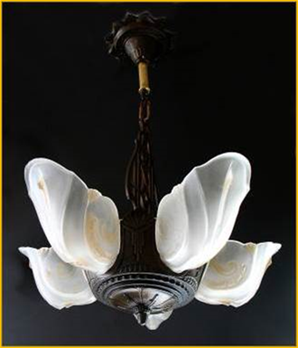 Title: Markel Five Light  - Description: Art Deco Slip Shade chandelier by Markel,circa 1935