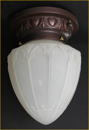 Title: Flush mount Victorian Ceiling Fixture - Description: This lovely light with moulded milk glass shade and heavy cast ceiling mount went to San Francisco, California. 