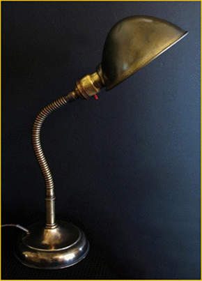 Title: Miller Solid Brass Lamp - Description: Unusual solid brass gooseneck lamp by Miller found its home in Norway.