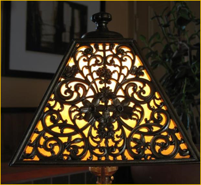 Title: Antique Boudouir Lamp - Description: Cast and original slag glass lamp found its home in Norway.