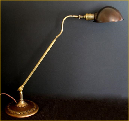 Title: Adjustable Desk Lamp Antique - Description: Antique multi adjustable desk or task lamp by Miller, early 1900s from Harris House Antique Lighting near Vancouver and Halifax