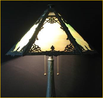 Title: Vancouver Antique Lighting - Description: Slag glass early 1900s lamp with heavy cast base, sent to Vancouver BC