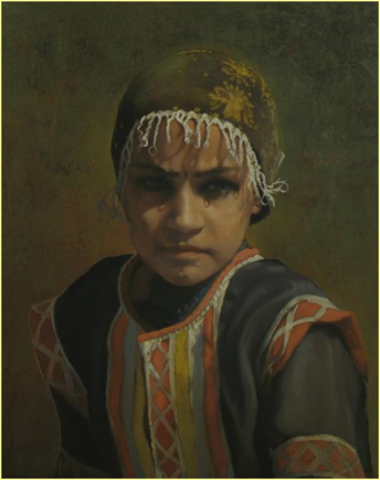 Title: Paintings of India By Michael Hames - Description: Portrait of a young Indian female performer by Canadian artist Michael Hames, Oil on Canvas