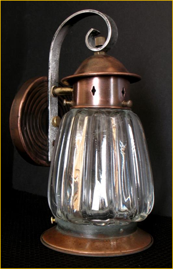 Title: Antiques Nova Scotia - Antique Porch Lights  - Description: One of a set of large copper antique porch lights with very heavy ribbed glass shade from Harris House Antique Lighting, Nova Scotia and British Columbia