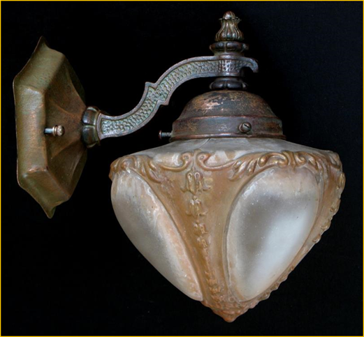 Title: Antique Porch Light - Description: Heavy cast wall mount porch light with heart shaped glass shade, gone to a Lunenburg, NS home.