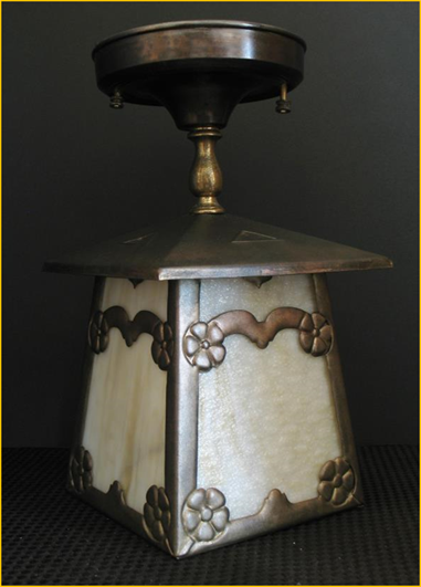 Title: Arts and Crafts Porch Light - Description: Four panel slag glass porch light from Harris House Antique Lighting, Annapolis Royal, NS and Cemainus, BC.