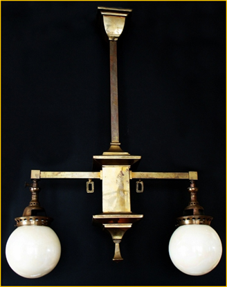 Title: Antique Lighting - Description: Converted gas brass Mission light fixture by Welsbach, circa 1890s.