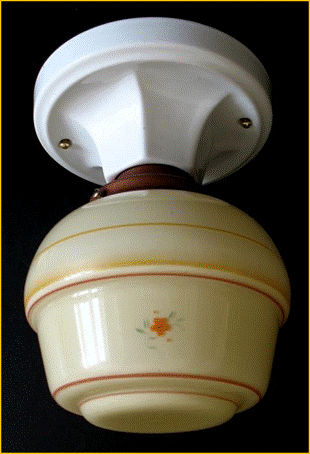 Title: 1930s kitchen light - Description: 1930s porcelain and brass kitchen, hall or porch light with glass globe